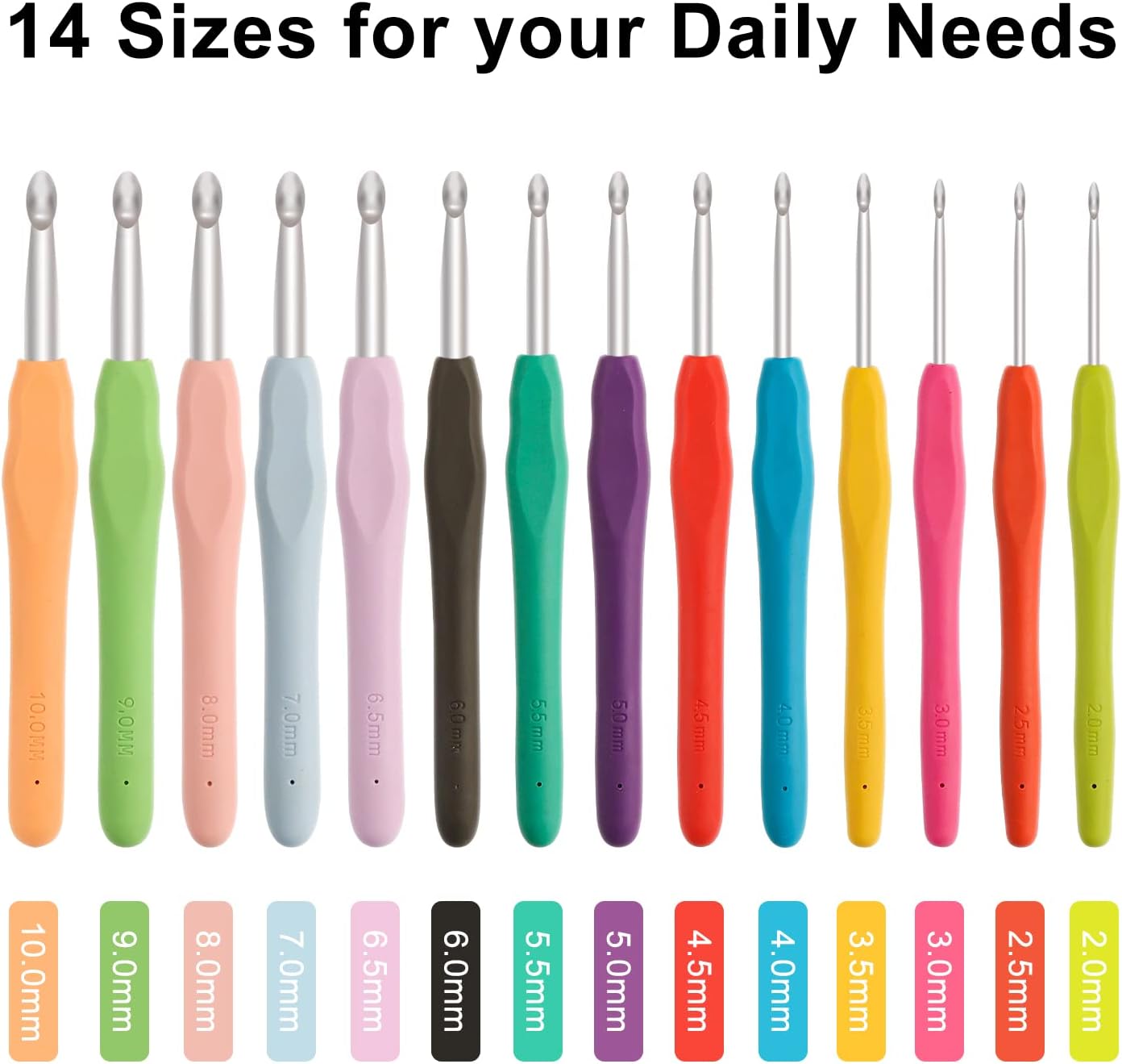 14 Piece Crochet Hooks Set, Crochet Hooks for Beginners Adults, Soft Grip Crochet Needles Tools with Storage Case,Ergonomic Crochet Hooks for Arthritic Hands