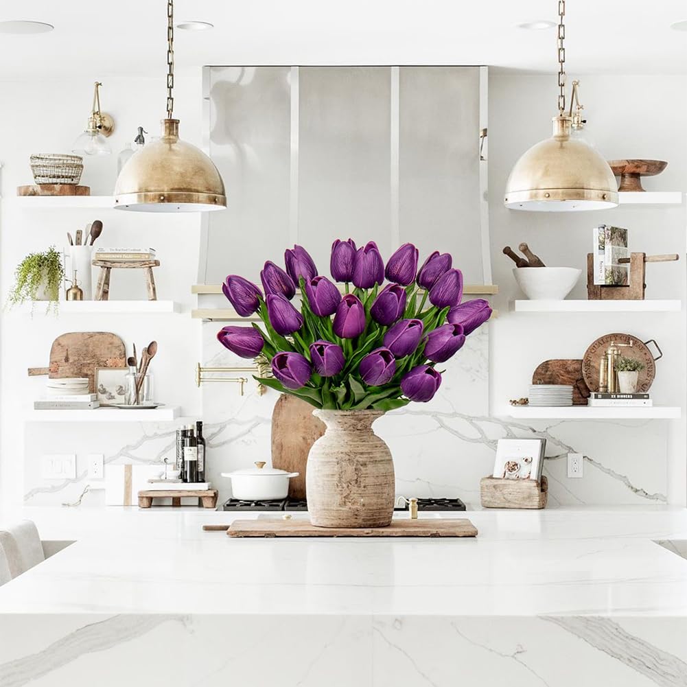 20 Pcs Purple Tulips Artificial Flowers Real Touch Fake Tulips