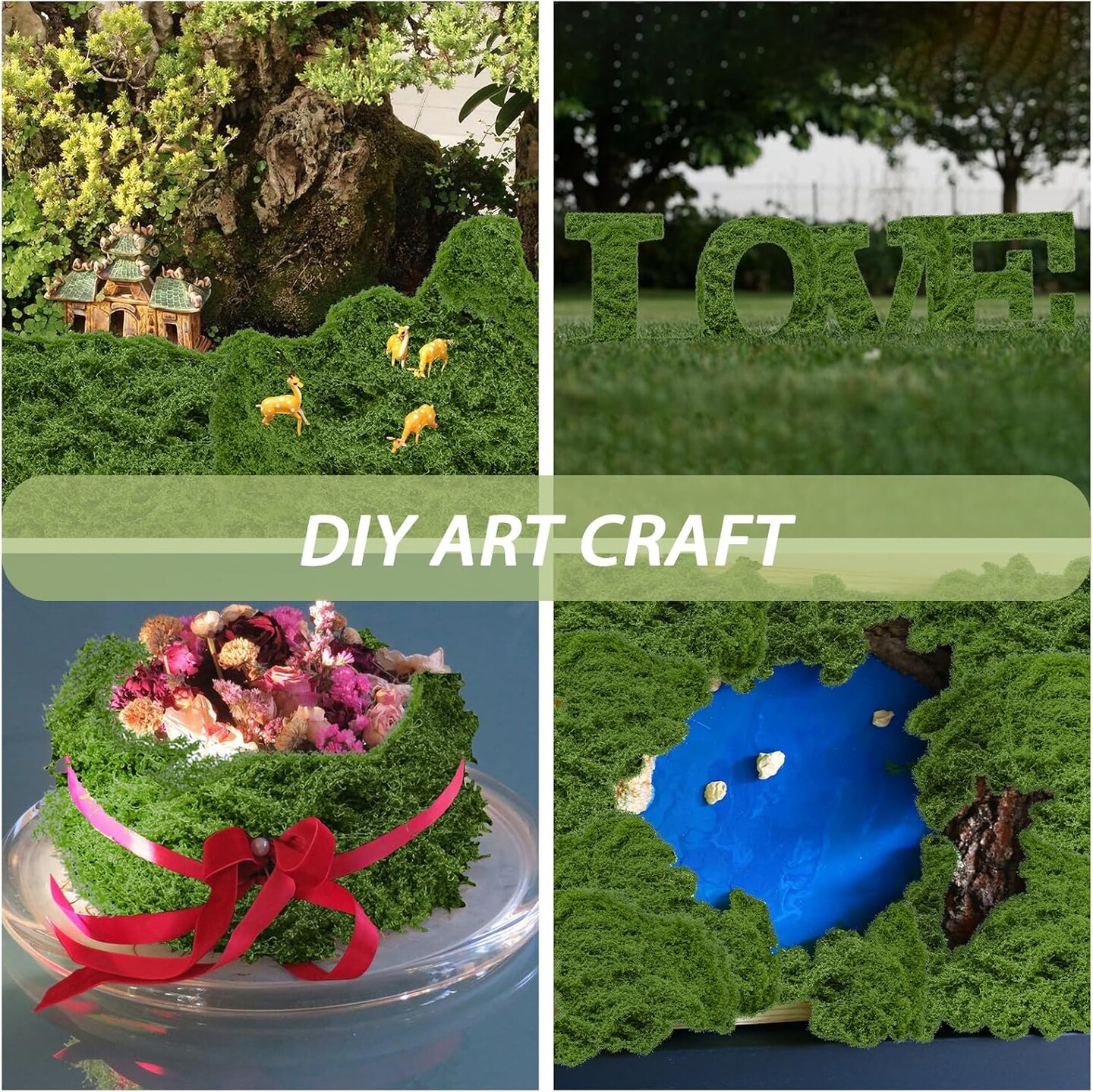 Fake Green Moss 7 oz Decorative Artificial Moss for Crafts Artificial Dark Faux Moss for DIY Table Centerpieces Wedding Party Decor Fairy Garden Floral