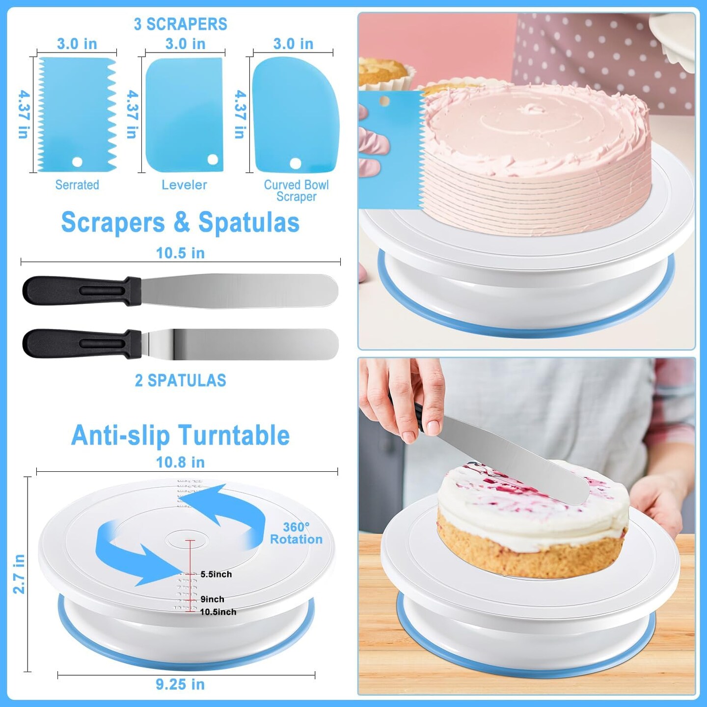 112Pcs Cake Decorating Supplies Kit, Included Cake Turntable, Cake Leveler, 54 Numbered Icing Piping Tips, 2 Spatulas, 3 Scraper, 30+2 Piping Bags, Mother&#x27;s Day Gift Ideas