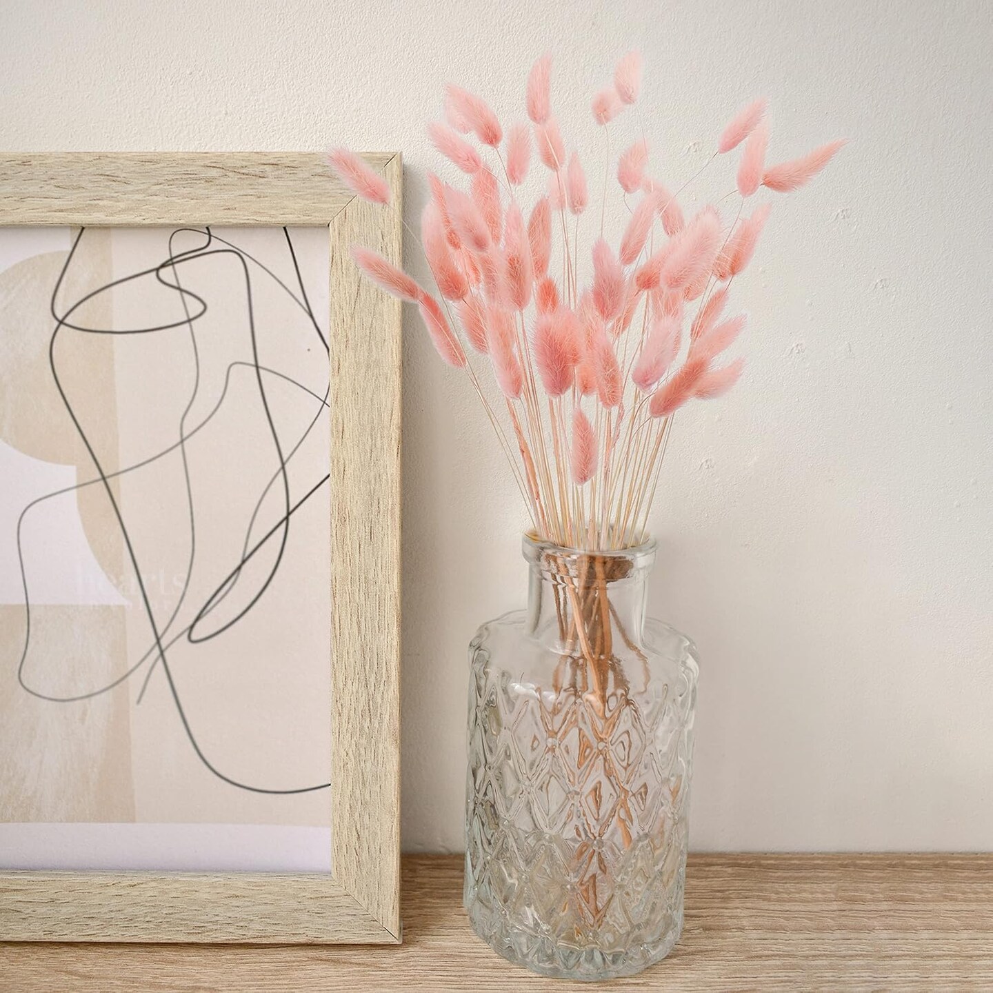 17’’ Natural Bunny Tails Dried Flowers, 120 Pcs Dried Lagurus Ovatus, Dried Pink Pampas Grass Decor