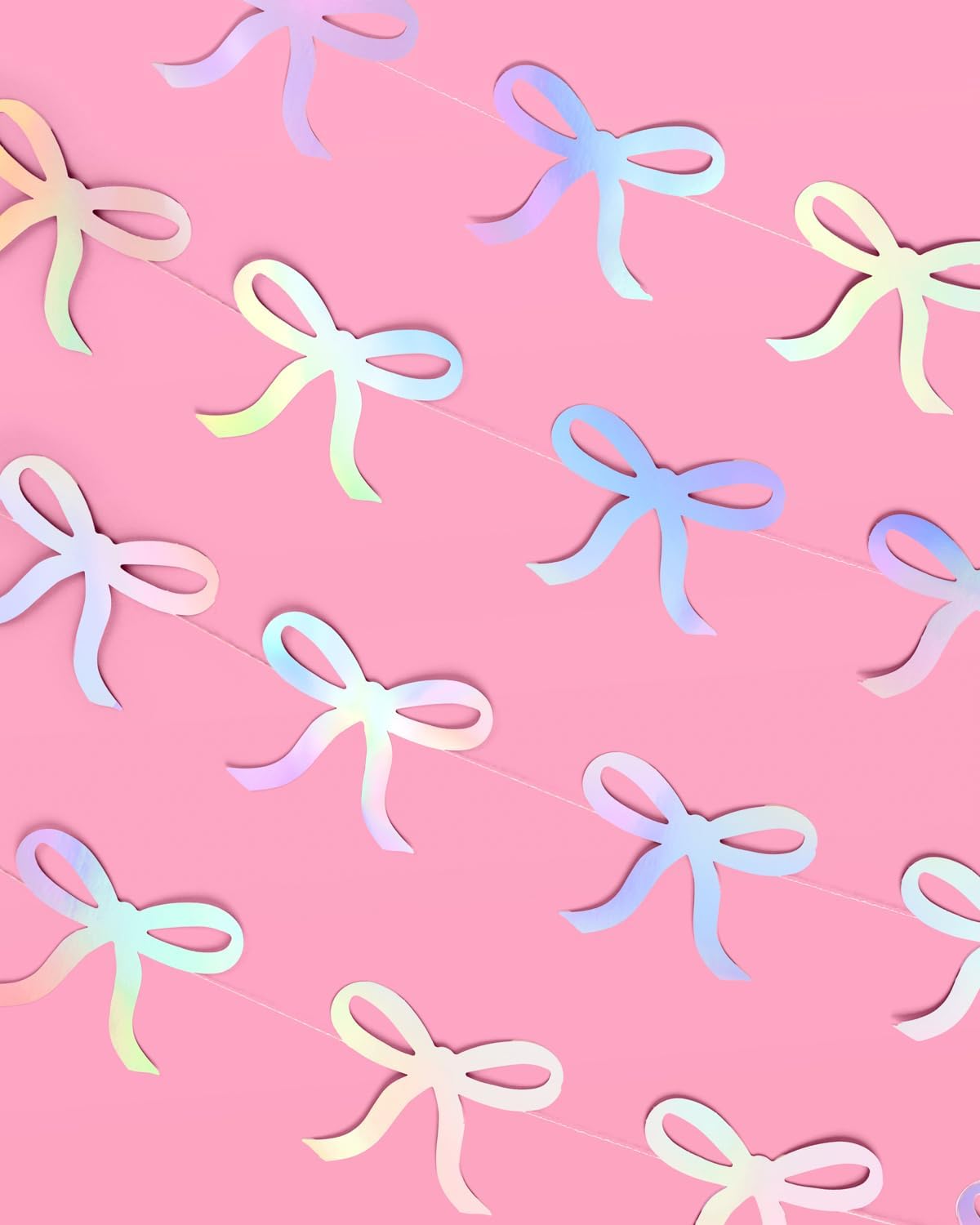 Iridescent Bow Hanging Garland - 4 pcs, 12' | Bachelorette Decorations, Tying The Knot Bride Bach Decor, Birthday Party Favor, Baby Shower Supplies, Coquette Photobooth Backdrop
