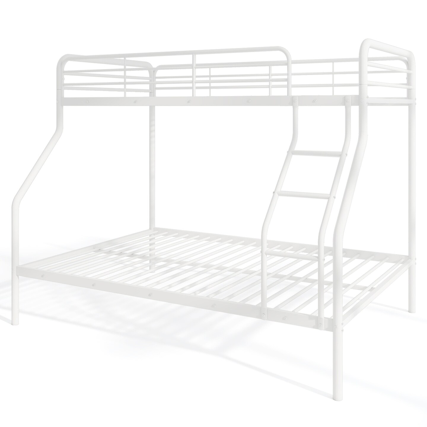 Twin Over Full Metal Bunk Bed with Guardrails, Ladder, Storage Space and Sturdy Construction