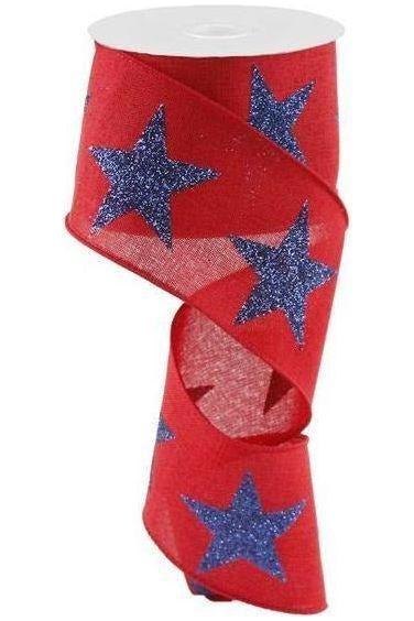 2.5&#x22; Bold Glitter Star Canvas Ribbon: Red (10 Yards)