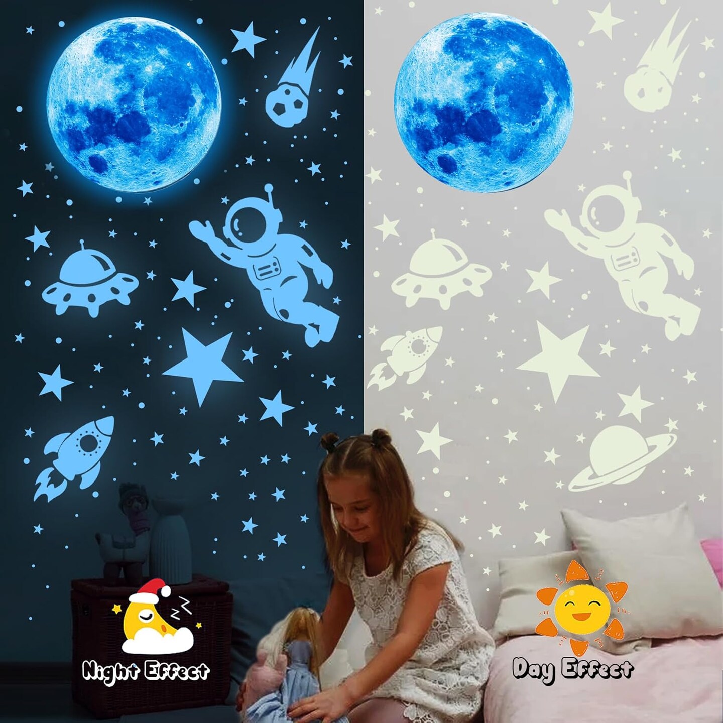 Glow-in-the-Dark Stars & Planets Wall Decals – Solar System Stickers for Kids’ Bedroom, Nursery & Party Decor