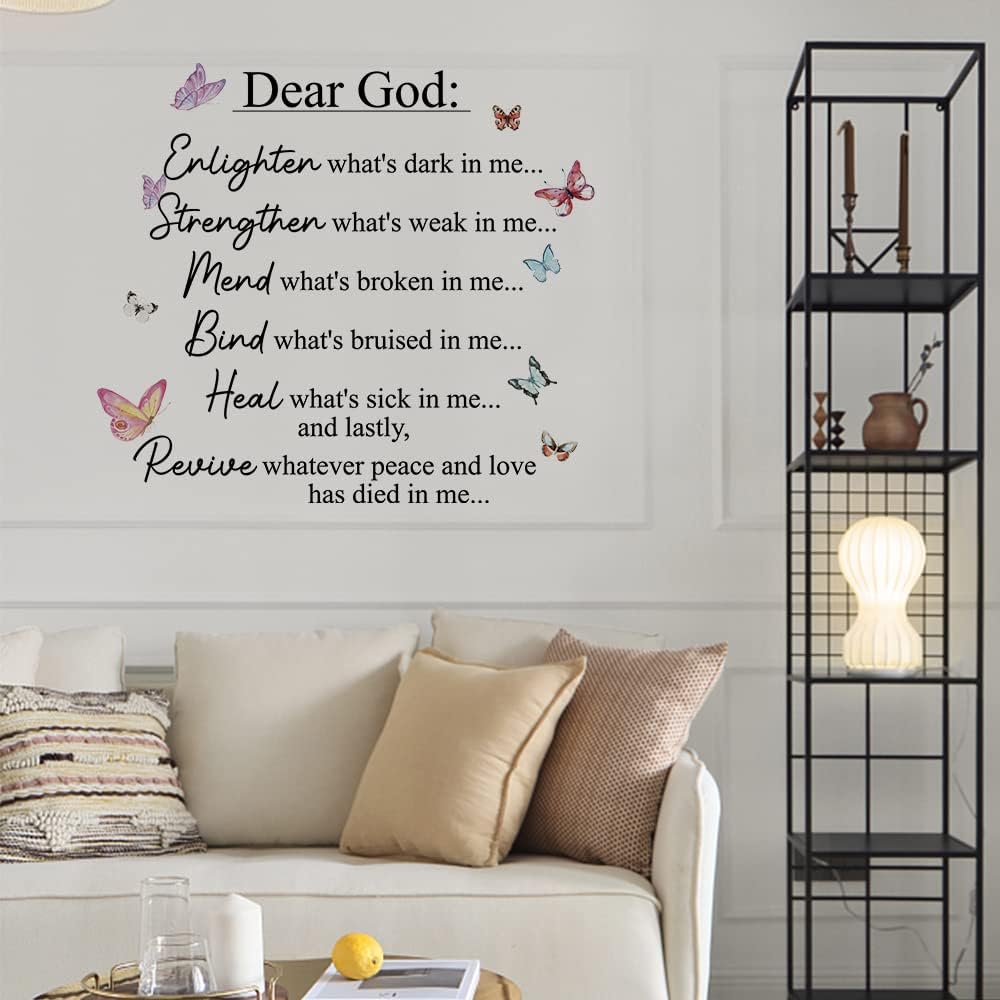 Inspirational Quotes Vinyl Wall Decal Stickers Dear God Enlighten What&#x27;s Dark in Me, for Bedroom, Living Room, Motivational Uplifting Quotes Vinyl Decal, Motivational Saying Wall Quote (23&#x27;&#x27;&#xD7;20&#x27;&#x27;)