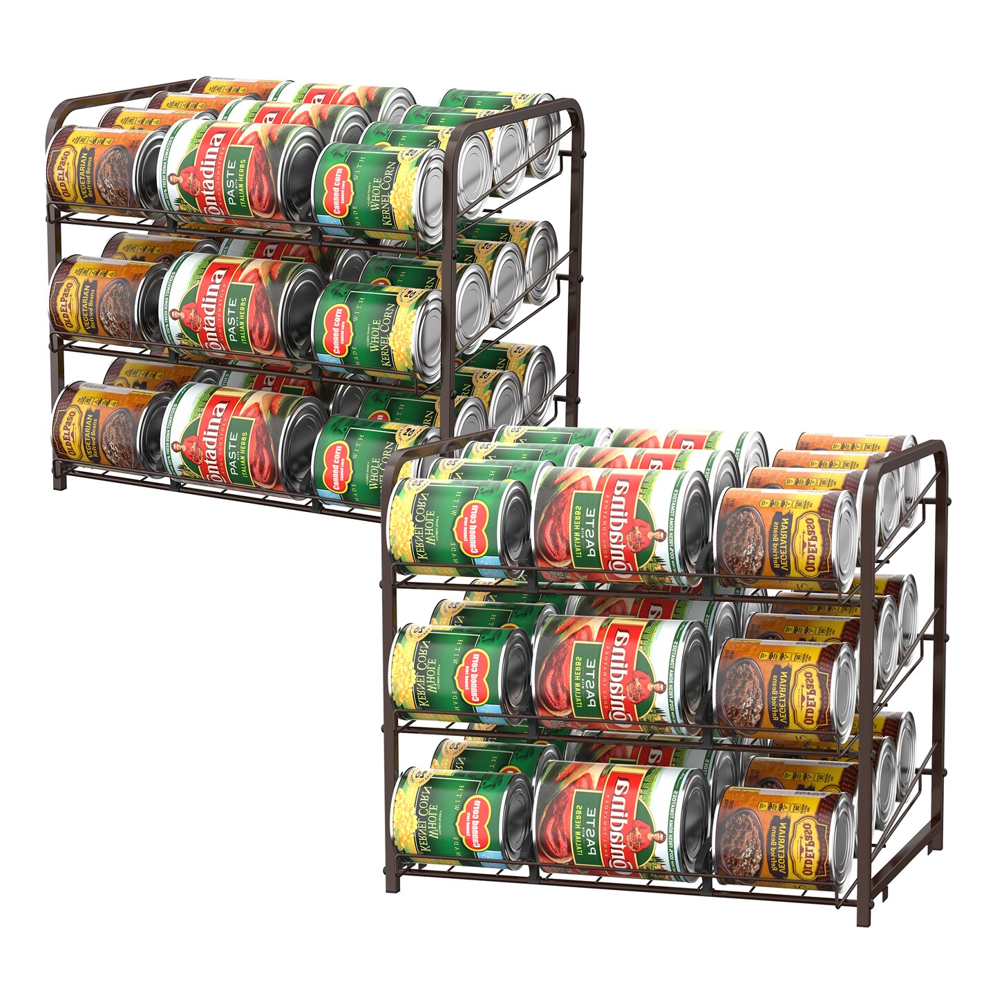 2-Pack Stackable Can Organizer Rack Dispenser &#x2013; Adjustable Metal Pantry Shelf for 36 Cans, Tilted Design with Non-Slip Base (16.73x12.2x14.76&#x22;)