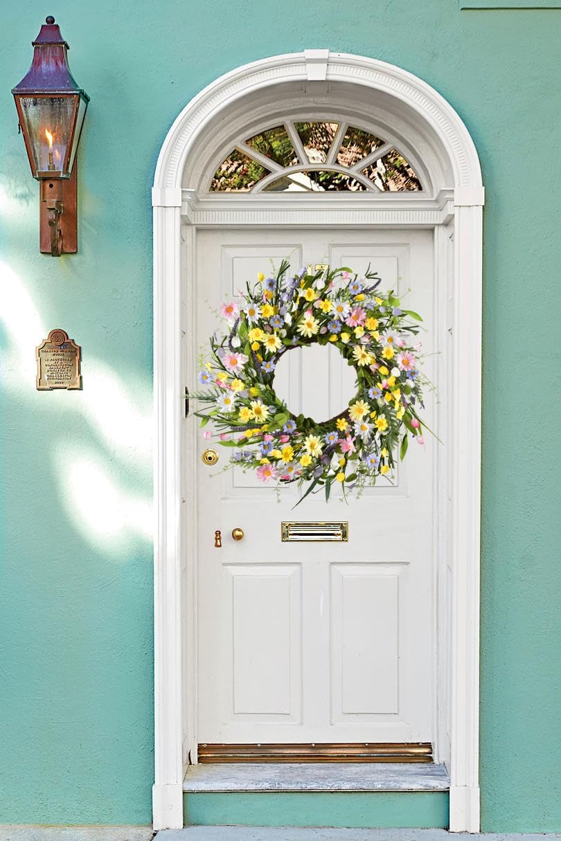 Summer Floral Artificial Daisy Wreath 24Inch Front Door Wreath with Colorful Daisy Summer Wreaths