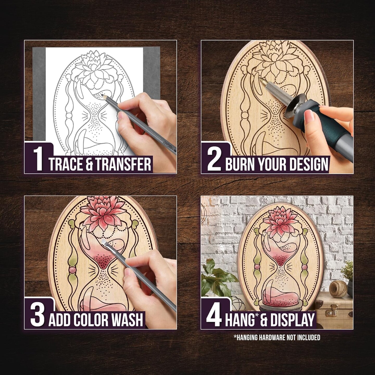 Wood Burning Kit for Beginners - Deluxe Pyrography Wood Engraving Art Kit with Burner Pen, Stencils, Watercolor Paints - 48 Piece DIY Woodburning Tool Kit for Adults and Kids