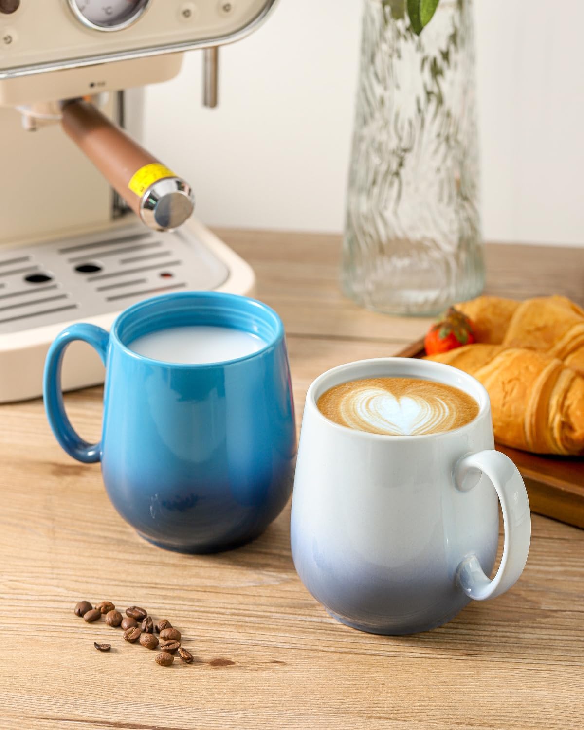 Ceramic Coffee Mug Set of 2, Porcelain 20 OZ Latte Cup with Handle, Large Coffee Cup for Coffee, Soup, Latte, Tea, Gift, Microwave and Dishwasher Safe, Gradient Light Blue &#x26; Gradient Blue