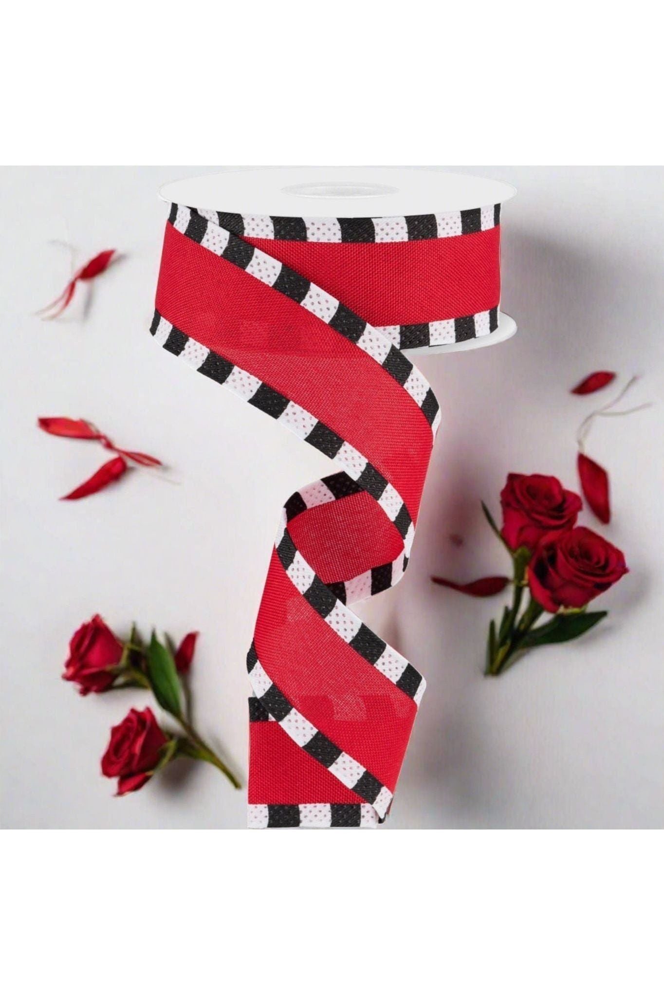 1.5&#x22; Faux Royal Burlap/Stripe Edge Ribbon: Red (10 Yards)