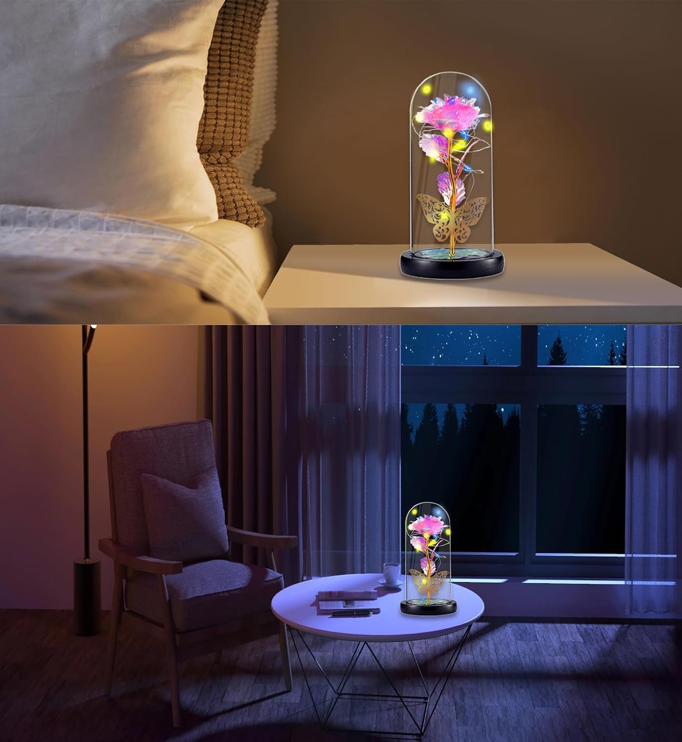 Rose Flower Gifts For Women Birthday Gifts For Girlfriend Wife Sister Daughter Friendship Light Up Glass Rose For Mon Best Friend Card Gift Aunt Grandma Christmas Anniversary Butterfly Decoration