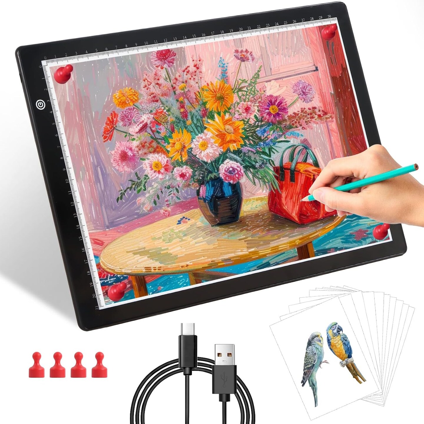 A4 Light Box for Tracing Light pad for Drawing Wsenlight Magnetic Light Board with 4 Magnets, USB Powered Portable Light Table for Weeding Vinyl Tattoo Drawing X-ray Viewing Diamond Painting Animation