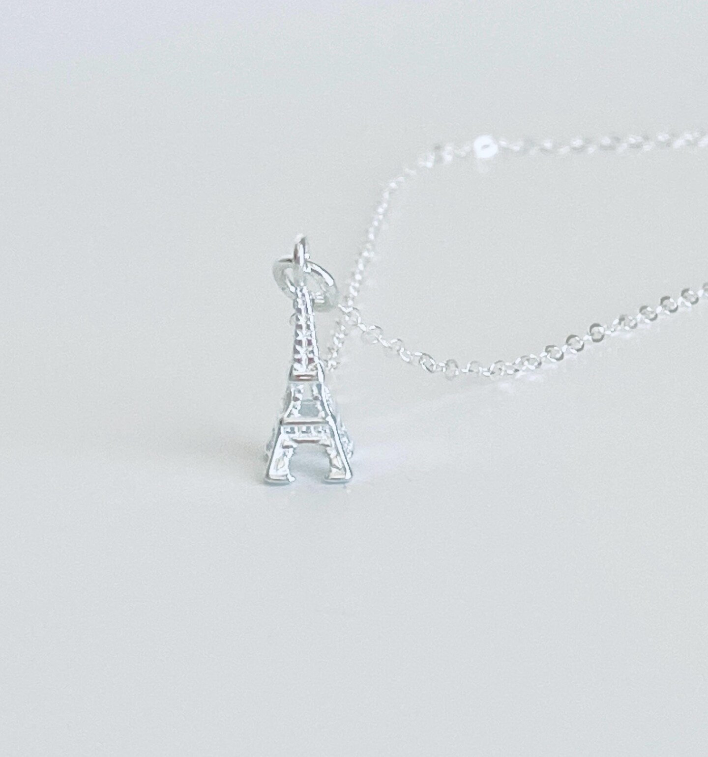 Sterling Silver Eiffel Tower Necklace. Silver Pendant Necklace 