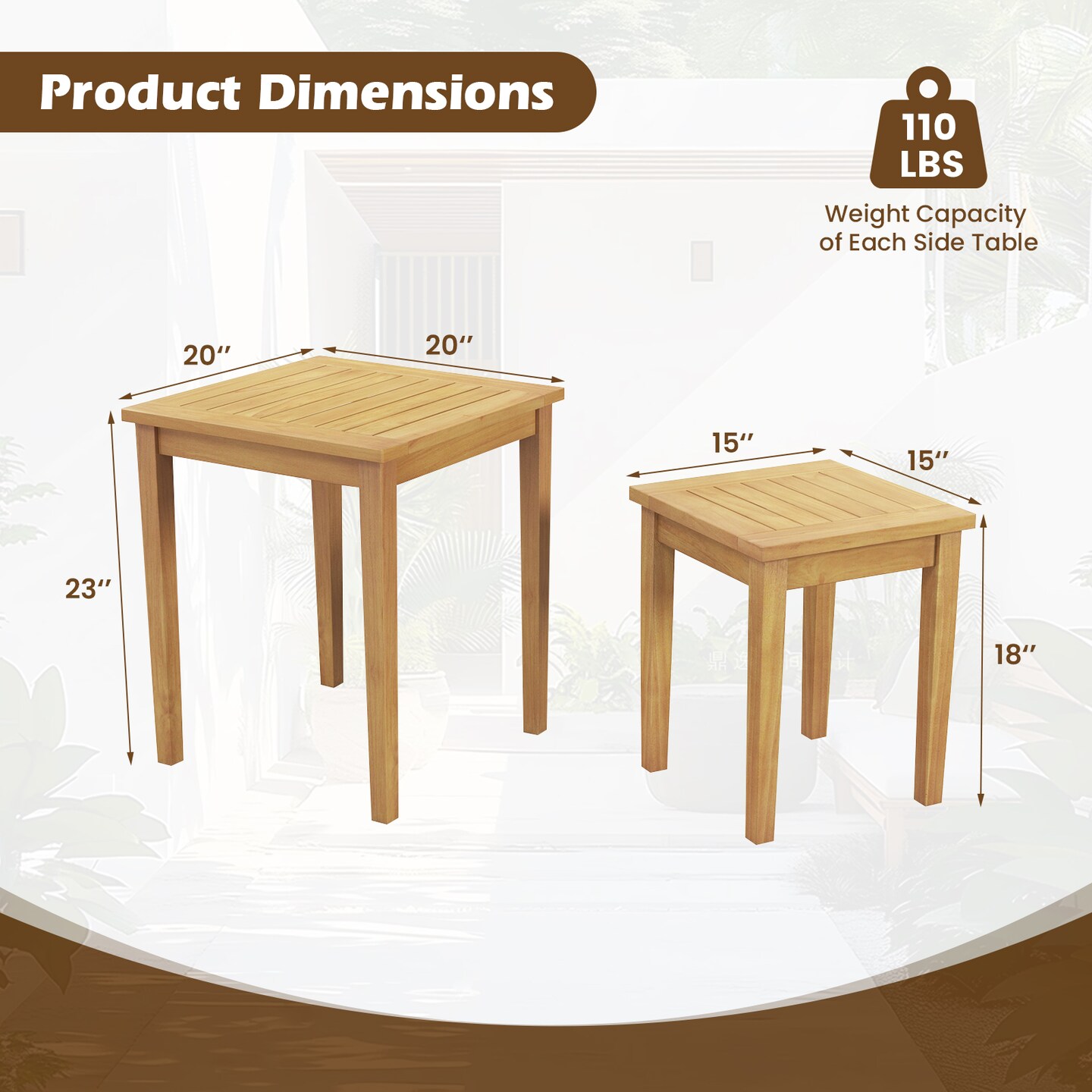 Natural Teak Wood Nesting Side Tables with Slatted Top, Space-Saving Design