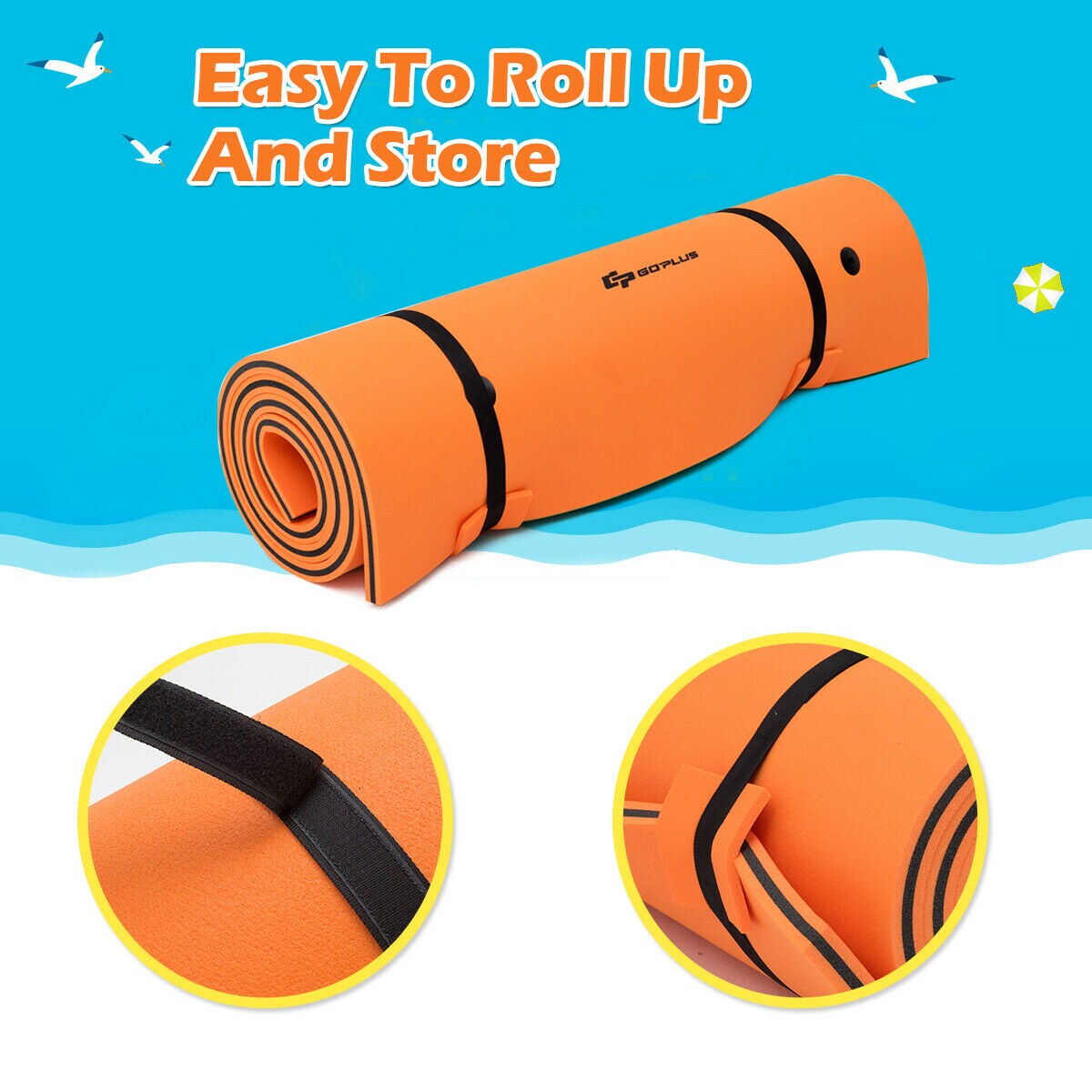 Orange XPE Foam Floating Water Pad for 4-6 People with Easy Storage and Anchoring
