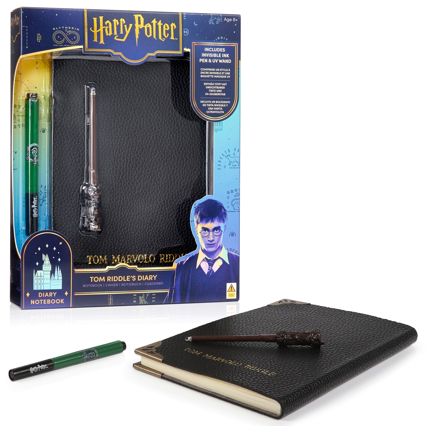 Wizarding World: Tom Riddle&#x27;s Diary - Secret Replica Notebook, Slytherin House Invisible Ink Pen, Magic UV Reveal Mini Wand, Harry Potter Collectible