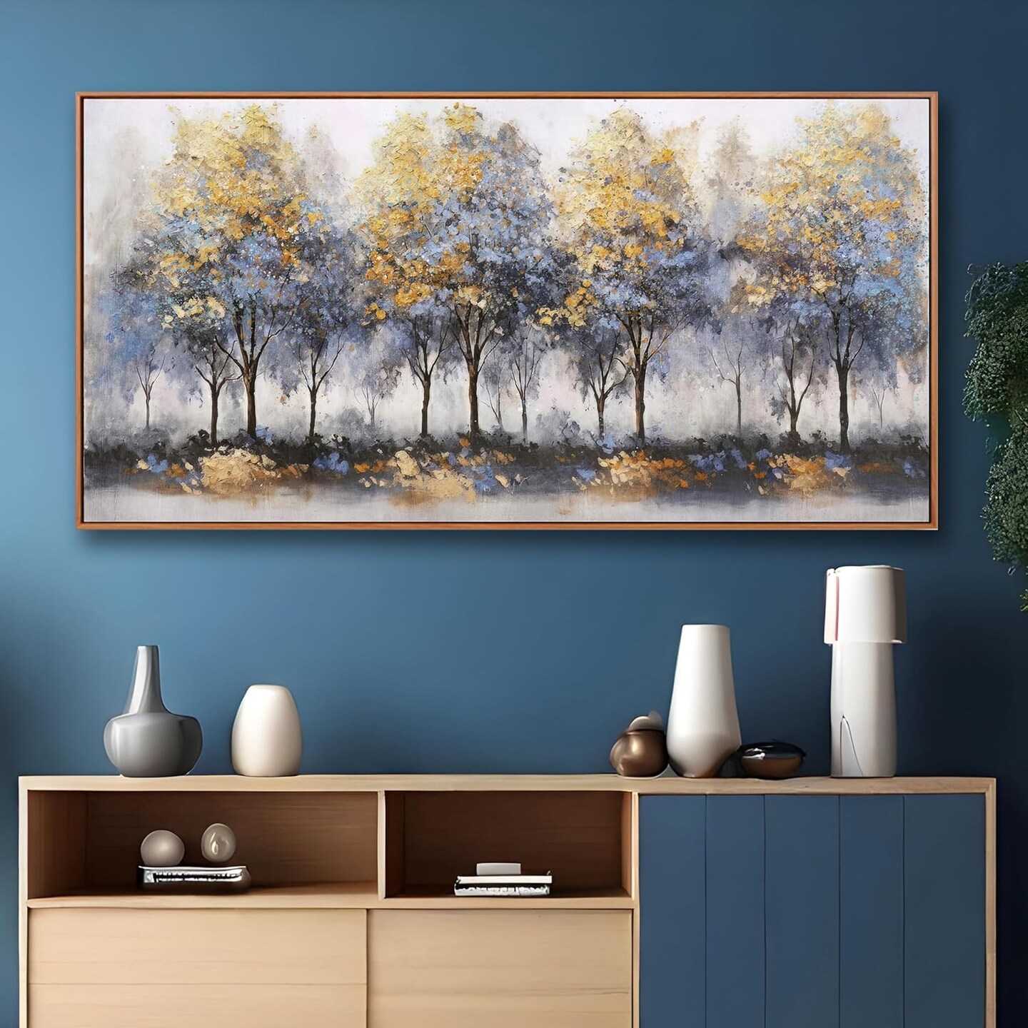 Wall Art Blue Tree Wall Decor Abstract Plant Canvas Print Painting Framed Artwork Home Decor For Living Room Bedroom Office Restaurant Wall Decorations 29x58 inch