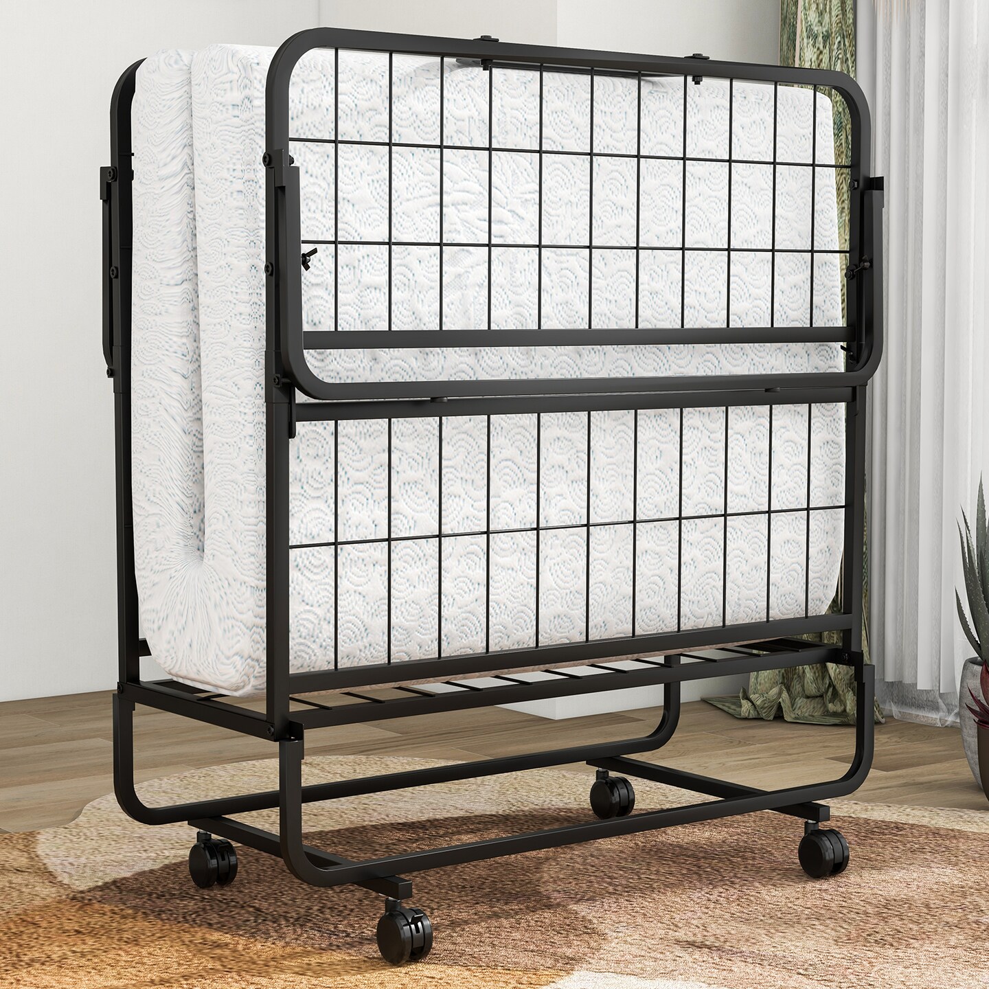 Folding Bed with Memory Foam Mattress and Pillow for Guest Room Use