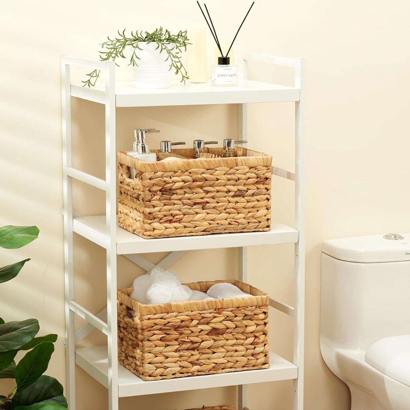 Spring Storage Basket, Water Hyacinth Storage Baskets with Built-in Handles, Large Wicker Baskets for Storage, 2 Pack Wicker Baskets for Organizing, Natural