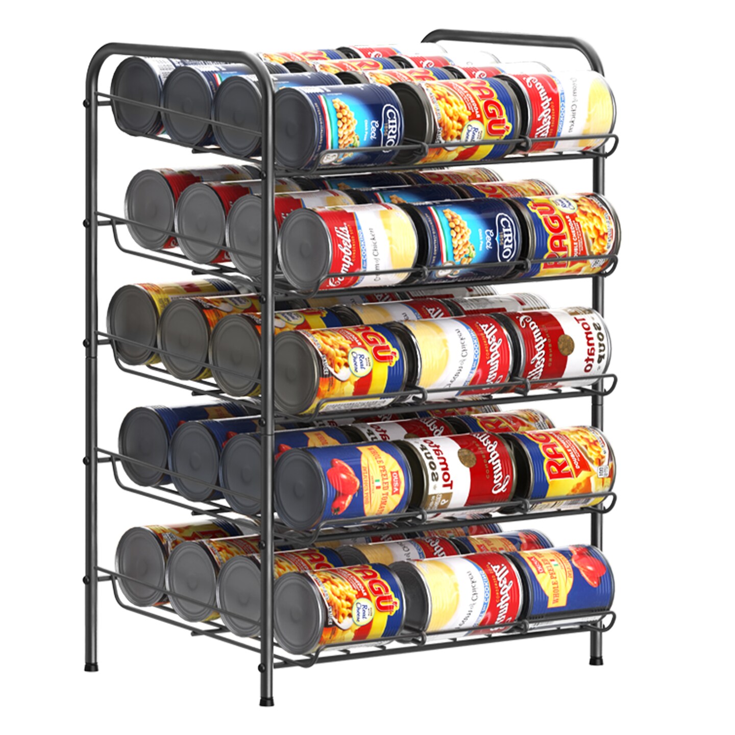 5-Tier Heavy-Duty Can Rack Organizer – 60-Can Capacity Pantry Storage with 15° Tilt Design, Adjustable Dividers (16.9x12.5x25.6")