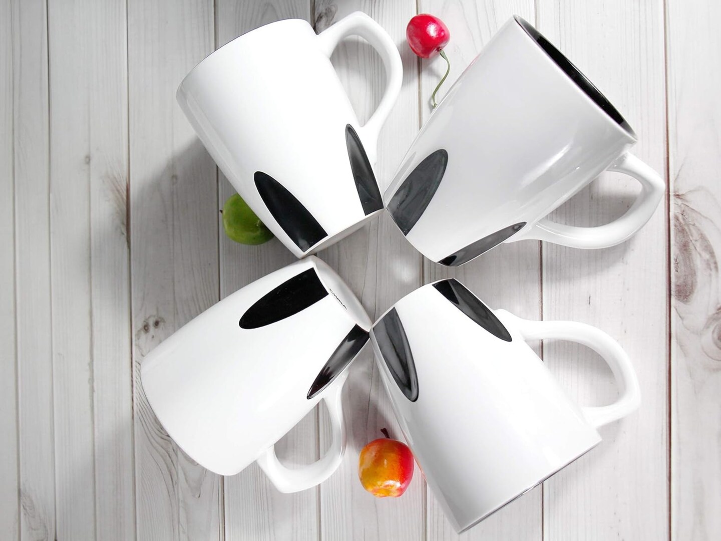 16oz large ceramic coffee mugs set of 4 White and black