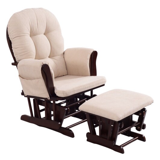 Adjustable Backrest Baby Nursery Rocking Chair &#x26; Ottoman Set-Beige