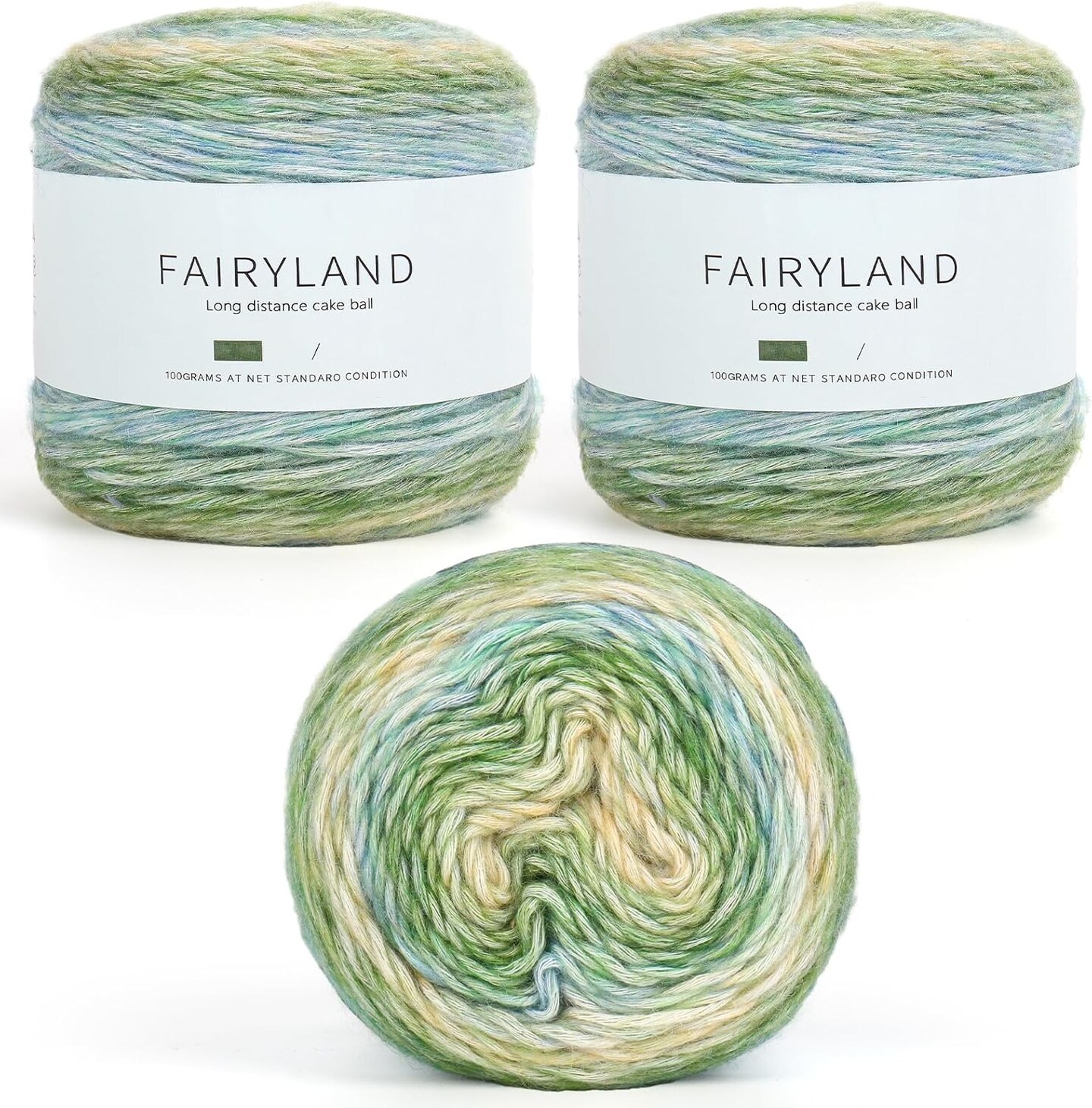 Aeelike Gradient Yarn for Crocheting, 3 Skeins Cake Yarn 100g (3.52 oz) 245m (267 Yards), Super Soft Ombr&#xE9; Yarns Cake Gradient Cake Yarn for Making Colorful Crafts, Green Gradient