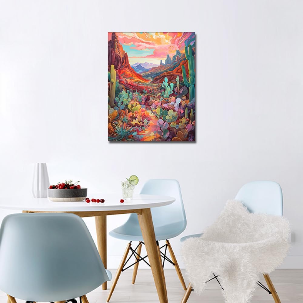 Scenery Paint by Number for Adults, Succulent Paint by Number Kits, Cactus Number Painting for Adults with Brushes and Pigment, Plant Painting for Wall Decor, 16x20 Inch