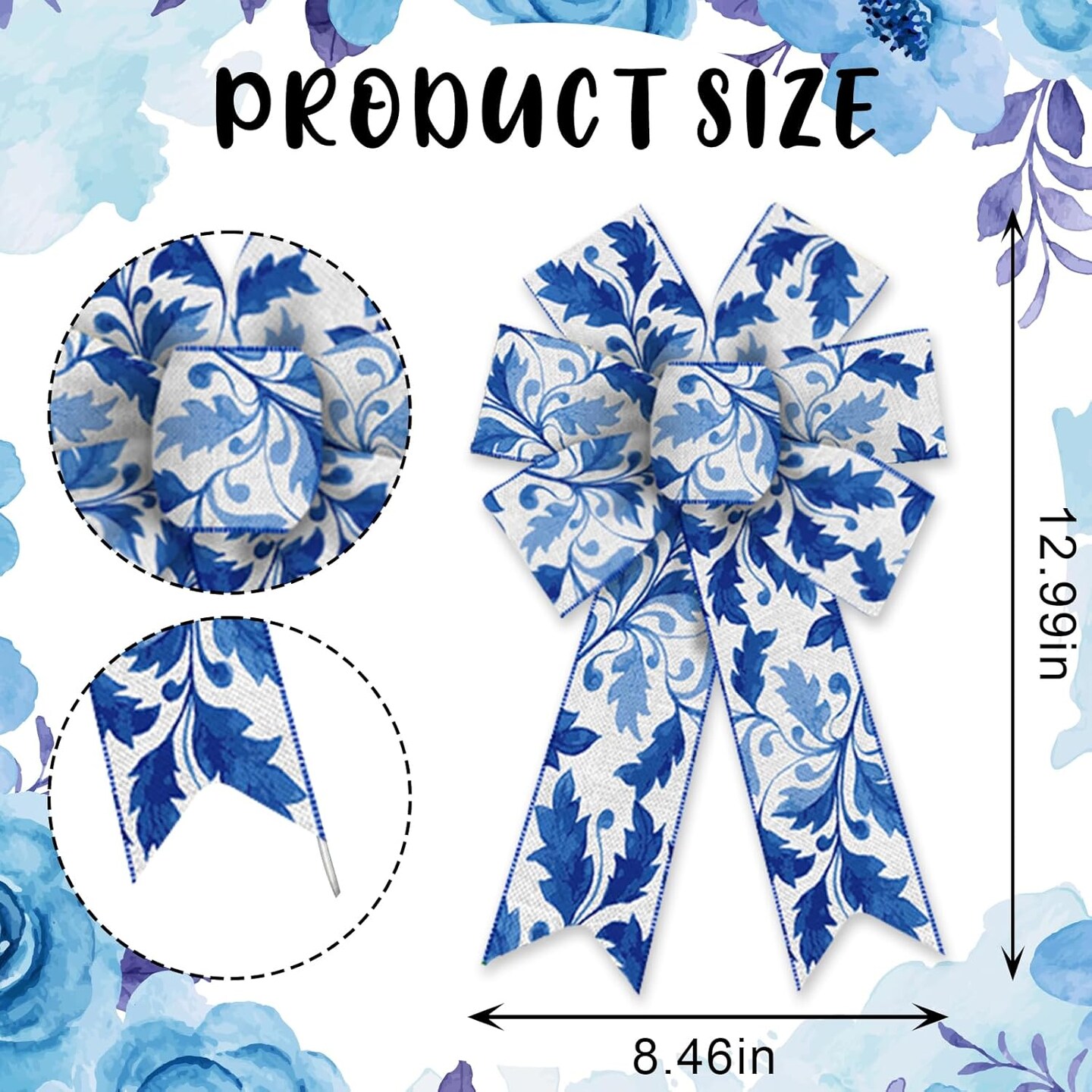 2 Pcs Spring Bow for Wreath, Spring Wreath Bows for Front Door Spring Flowers Bows Blue White Burlap Tree Topper Bows for Spring Indoor Outdoor Birthday Party Home Decoration