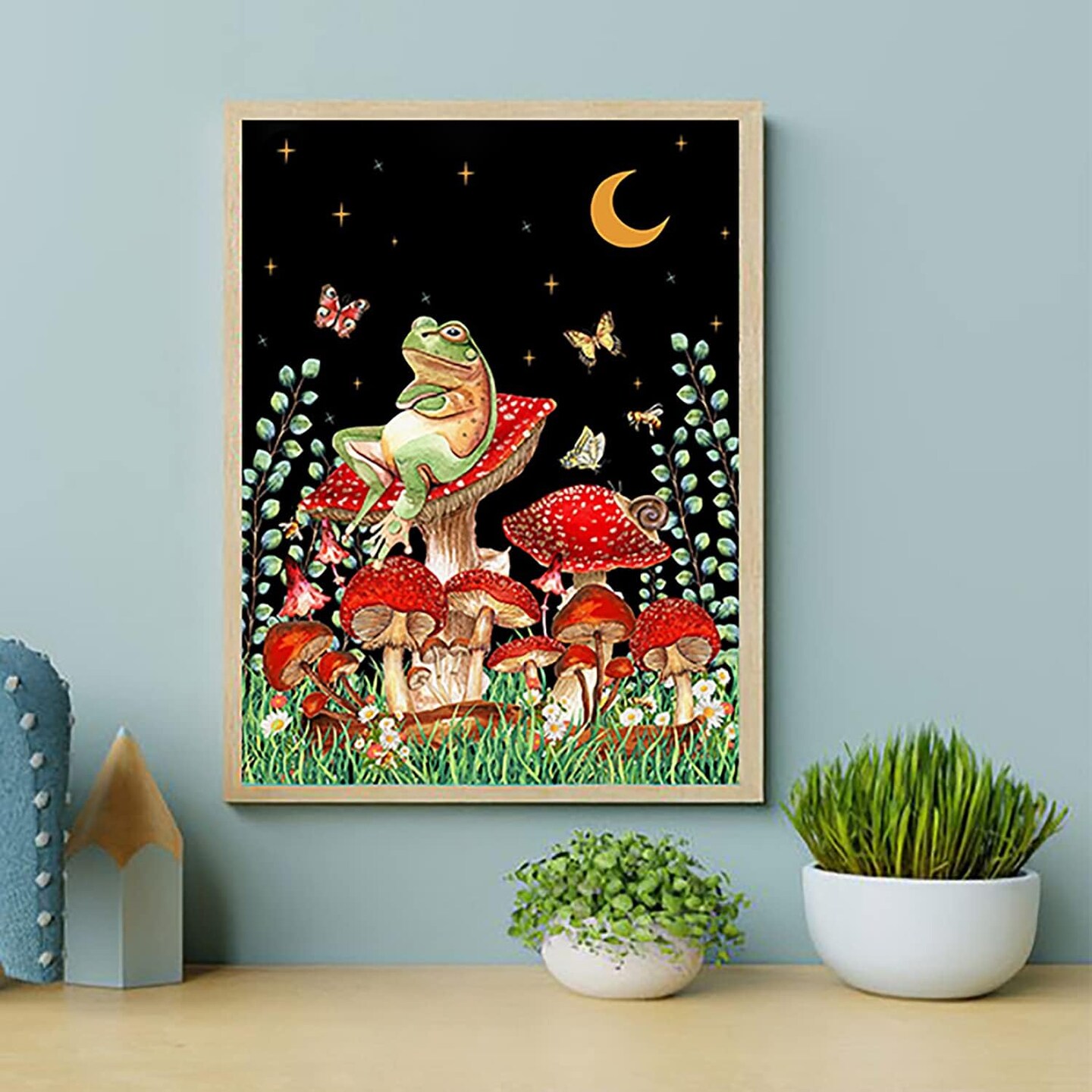 4PCS Paint by Numbers Kits – Moon & Mushroom Canvas DIY, 12x16in for Adults & Kids