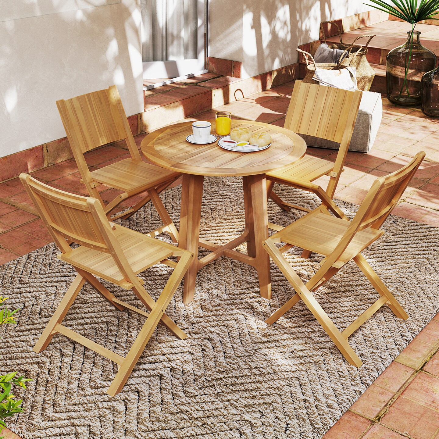 Set of 2 Teak Wood Patio Foldable Dining Chairs with Slatted Surface Perfect for Outdoor Use