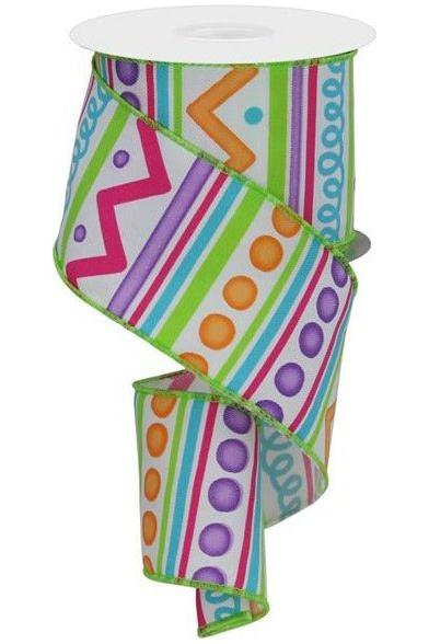 2.5&#x22; Tribal Stripes Ribbon: White (10 Yards)