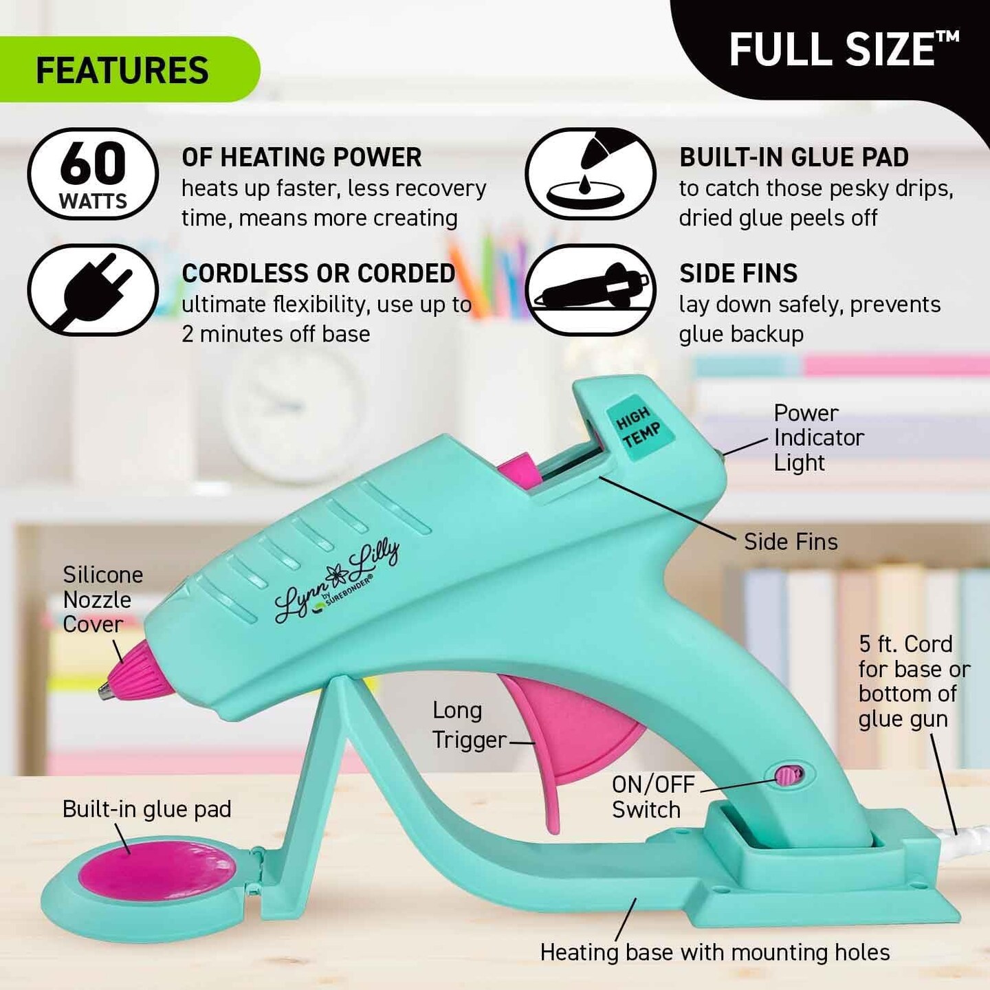 Cordless/Corded Full Size Hot Glue Gun Kit with All Purpose Hot Glue Roll and Tough High Strength Glue Sticks - Blue