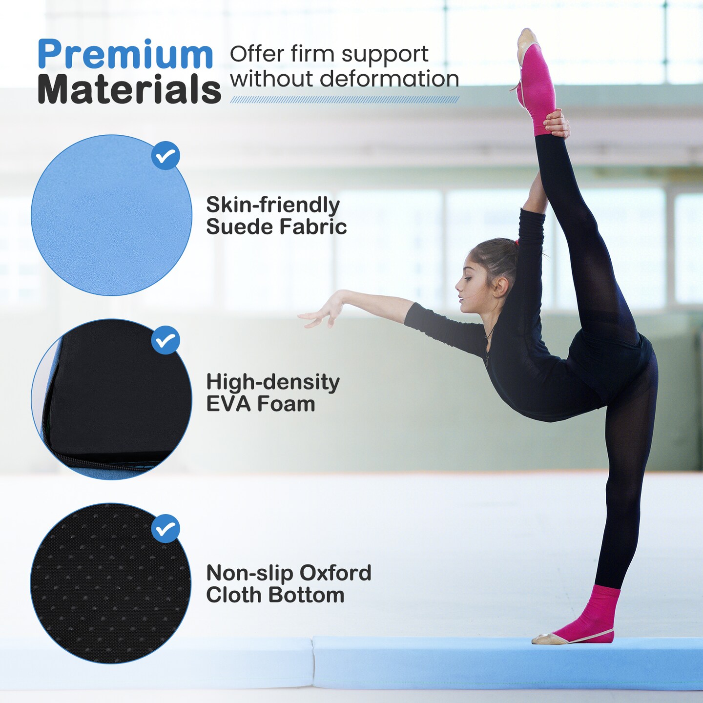 7 Feet Folding Balance Beam with Removable Suede Cover Suitable for Improve All Skill Levels