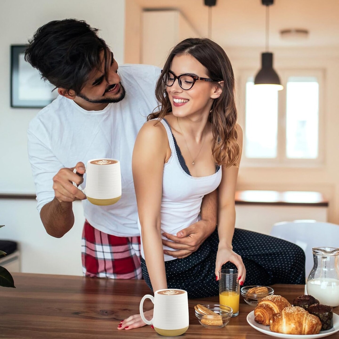 Coffee Mugs Set of 4, 15 oz Ceramic Coffee Cups with Comfortable Handle