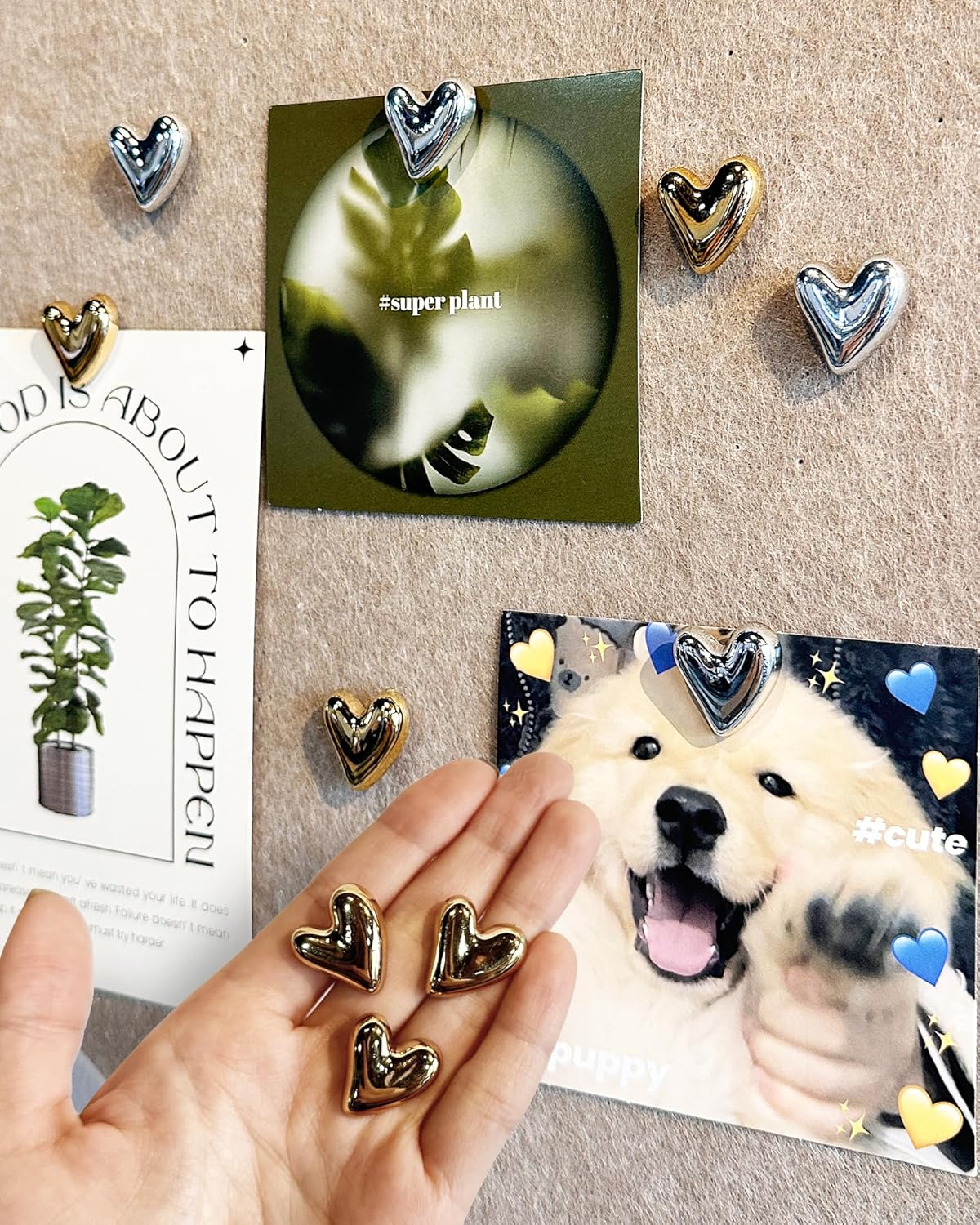 30 pcs - Heart Decorative Pins, Gold Silver Cute Pins for Bulletin Board, Office or Home (30 pcs - Gold)