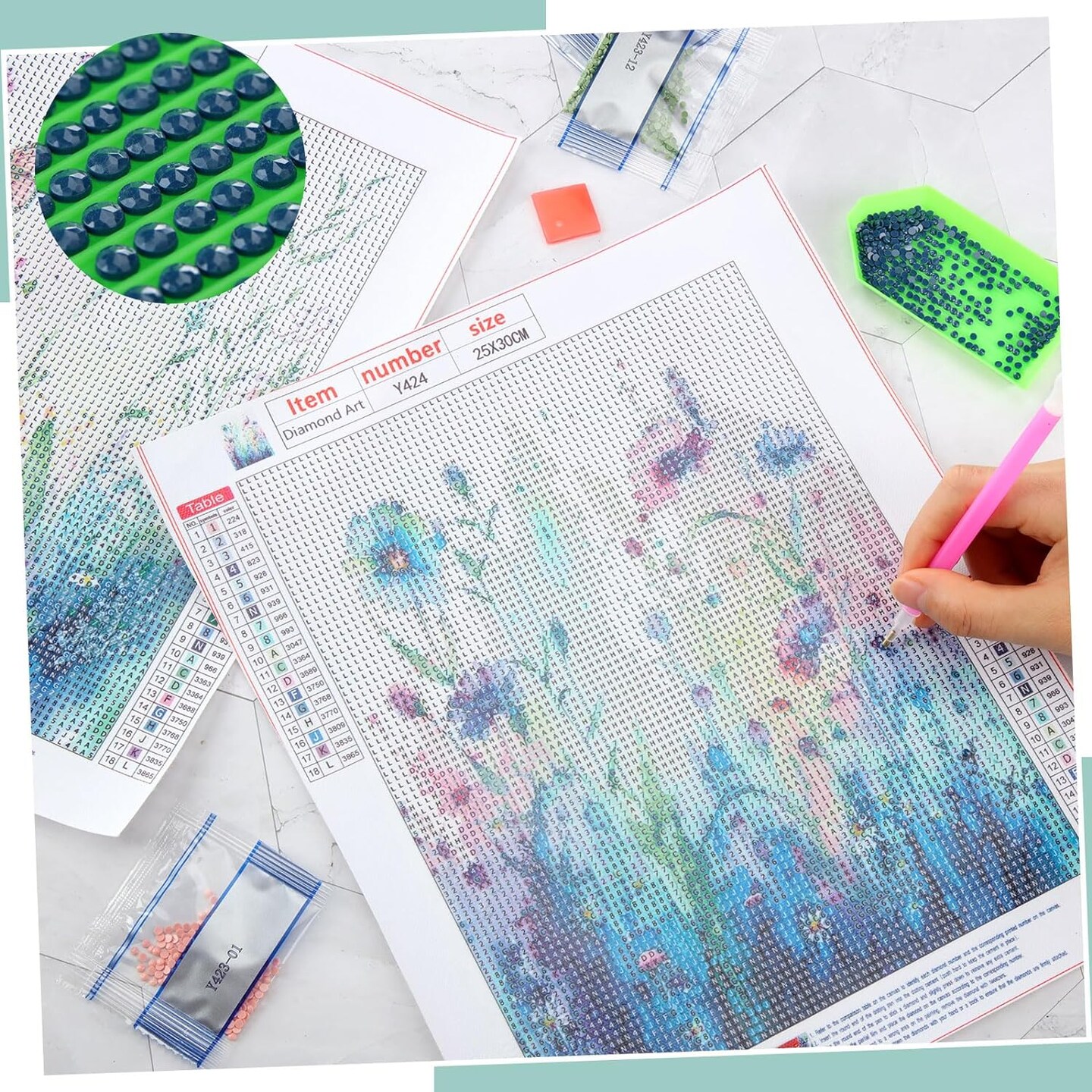 4 Pcs Diamond Art Kits DIY Painting for Adult Aesthetic Wall Diamond Crafts Aesthetic Room Decor Cute Painting Pictures 5d Craft Wall Decor for Home 10 x 11.8&#x27;&#x27;(Wild Flower)