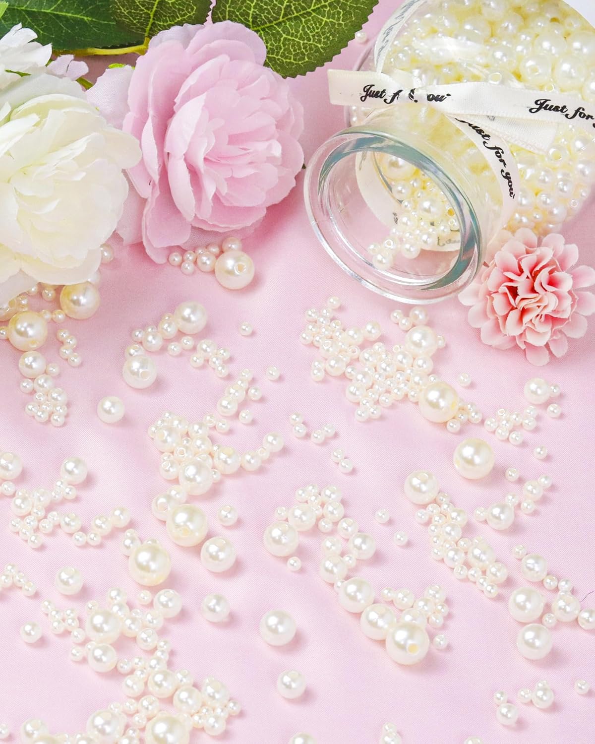 1600 PCS Pearl Beads for Crafts, 6mm White Craft Pearls, Glossy Loose Pearls with Holes for DIY Jewelry, Wedding D&#xE9;cor, and Crafts