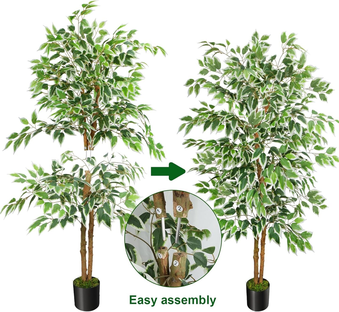 5ft Ficus Tree Artificial, Tall Fake Tree with Natural Trunk Faux Trees Indoor Silk Ficus Leaves Artificial Trees for Home Decor Indoor Summer Office Living Room Outdoor (Included Dried Moss)
