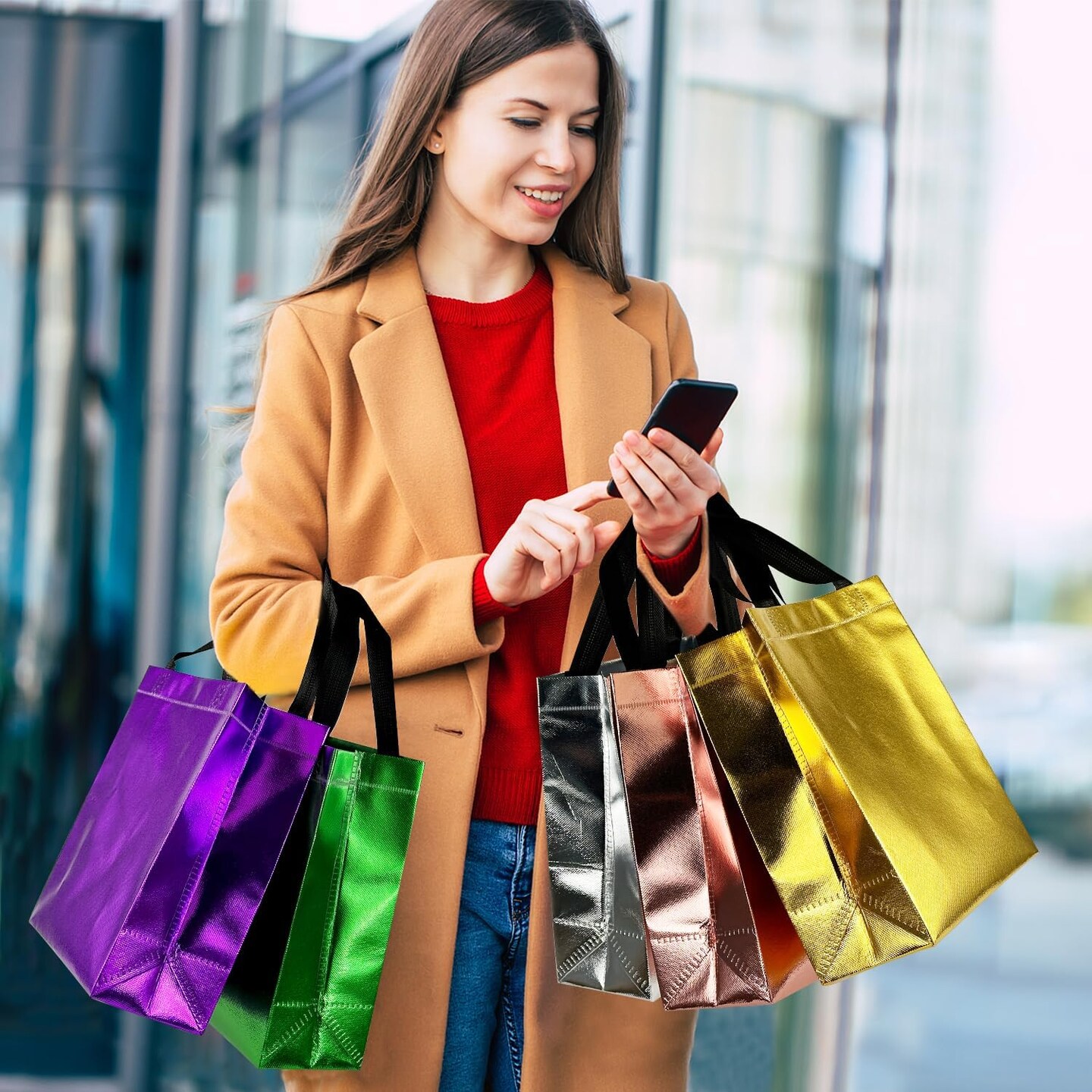 12 PCS Colorful Reusable Gift Bags with Tissue Paper – Medium Size, Sparkly Party Favor Bags for Birthdays, Weddings, Shopping & Goodie Bags (12 Colors-12pcs-Medium)