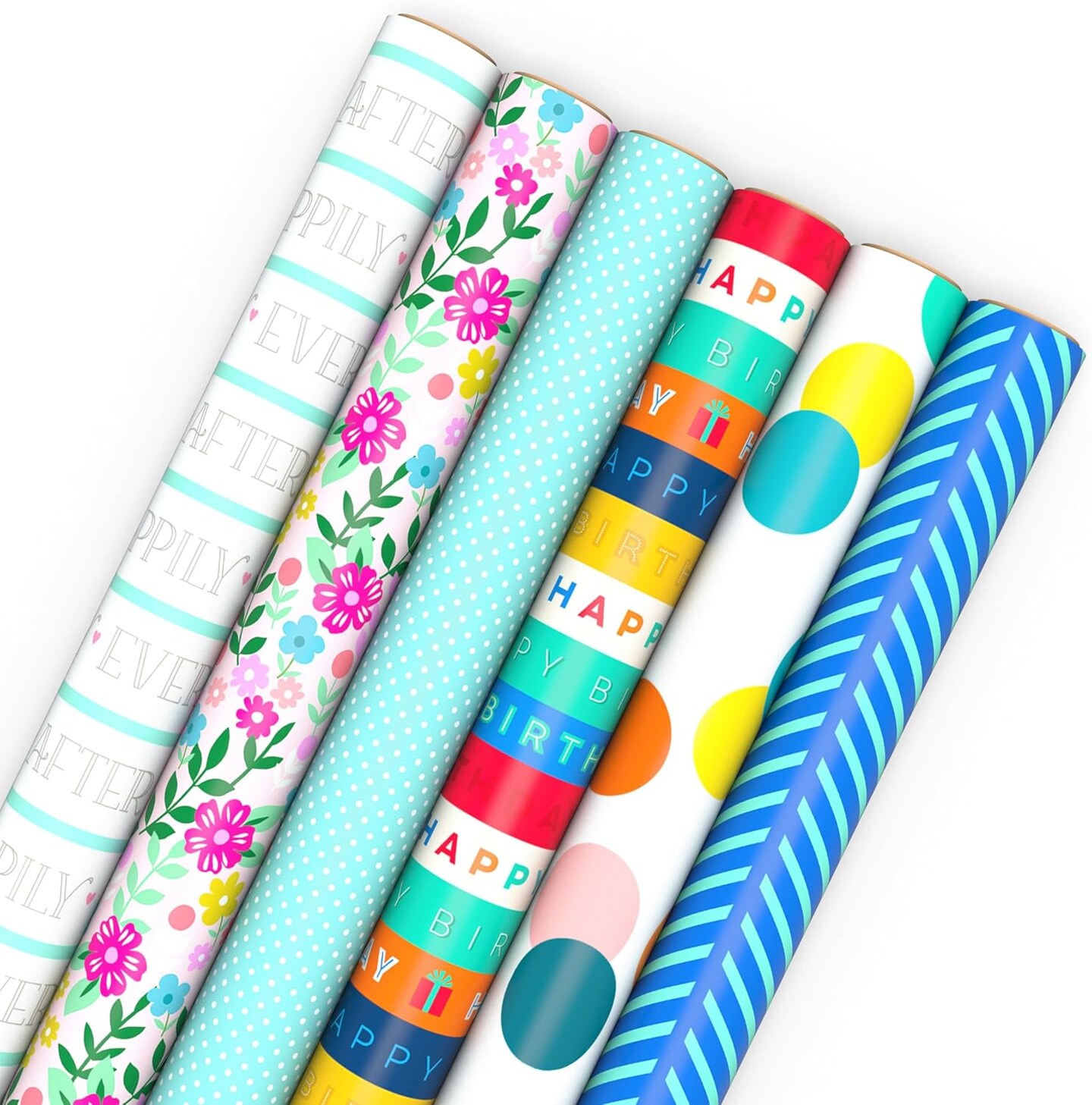 Wrapping Paper Rolls for Graduation, Birthday Set of 6 Assorted Rolls