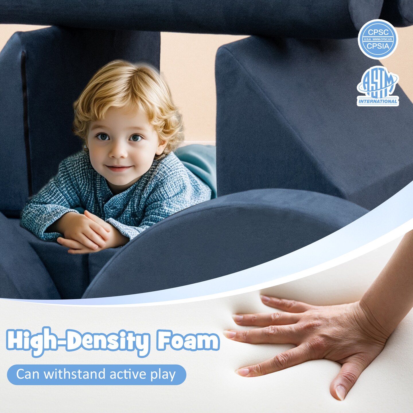 Velvet Suede 13-Piece Kids Modular Play Couch, Soft and Safe Design