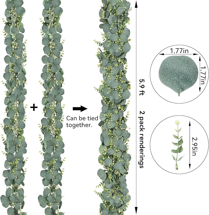 6 Pack 5.9Ft Eucalyptus Garland,Artificial Eucalyptus Leaves Table Greenery Garland Wreath Vines for Wedding Party Table Bedroom Wall Decor