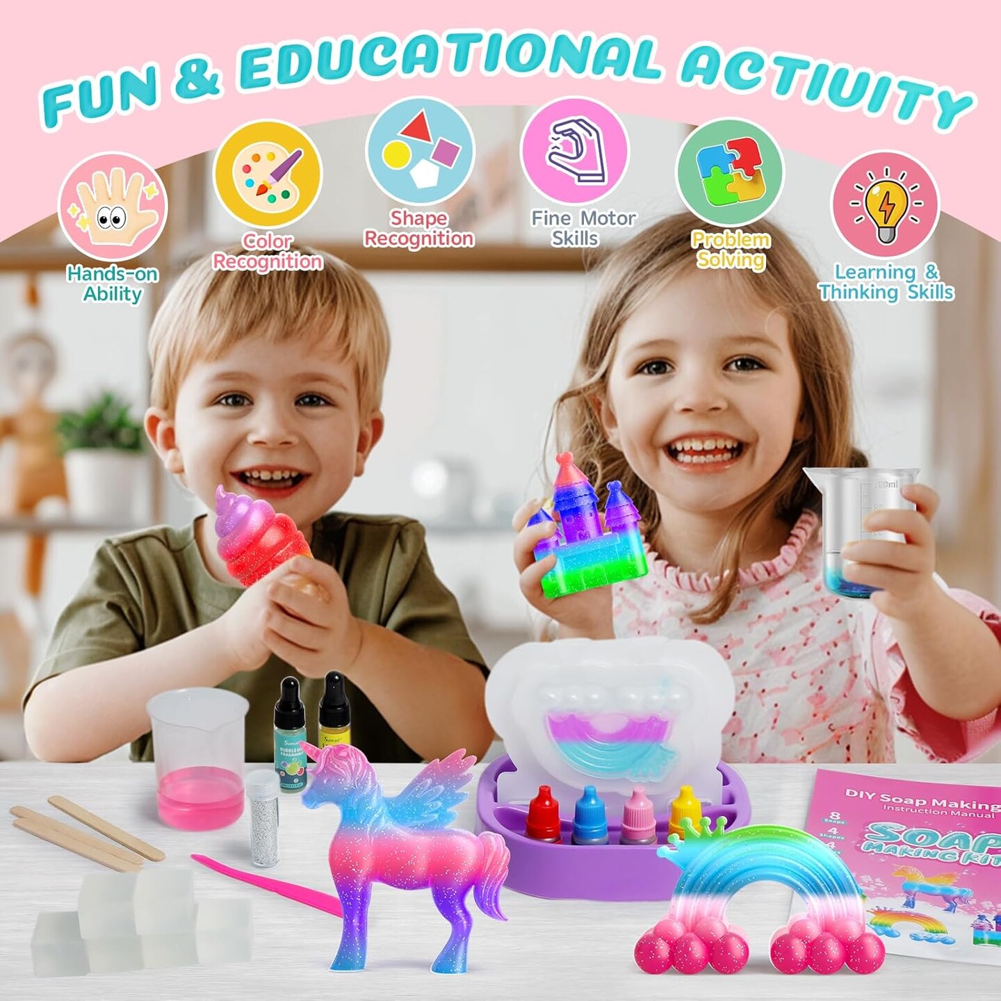 Unicorn Soap Making Kit for Kids Age 6-12+, Arts and Crafts Kits for Kids Girls Birthday Gifts, DIY Craft Science Toys STEM Creative Activity Make Your Own Soap Kit for Girls &#x26; Boys