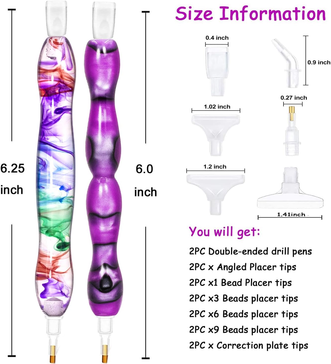 Diamond Painting Tool Kit – Gem Dotting Pen & Picker Accessories for Adults, Nail Art & Embroidery (2 Clear Purple Pens)