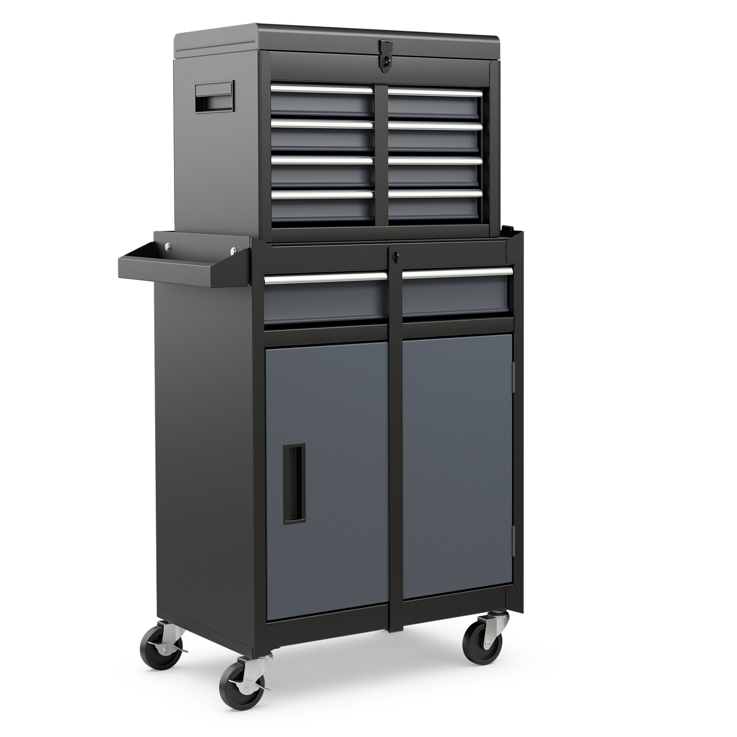 2-in-1 Tool Chest Cabinet with 5 Sliding Drawers and 4 Universal Wheels Perfect for Garage or Workshop
