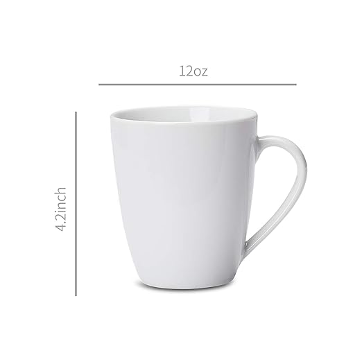 Porcelain, 12 oz Coffee Mug Set, 12 Count, White