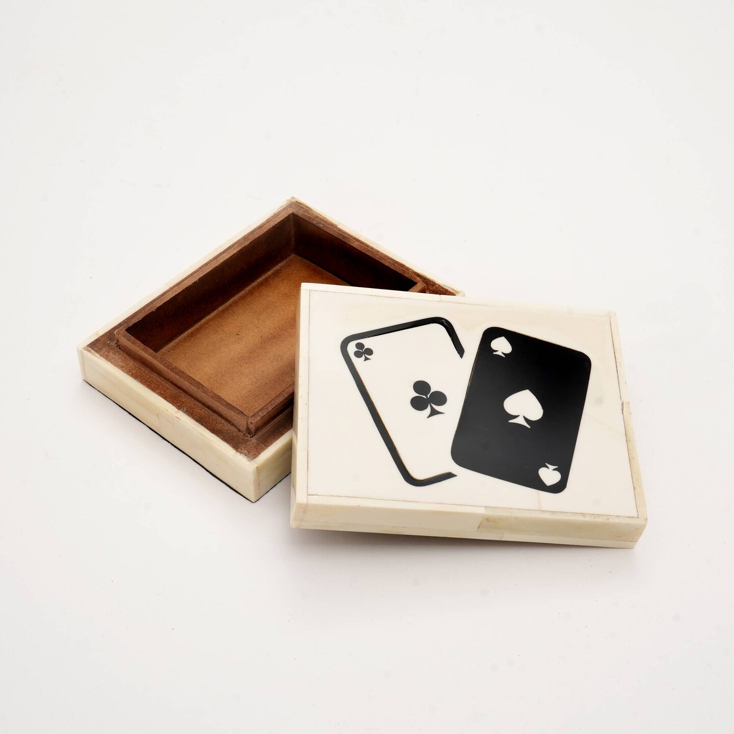 Club Spade Bone &#x26; Resin Card Box &#x2013; Stylish &#x26; Durable Storage for Cards-4.5X4X1.5&#x22;