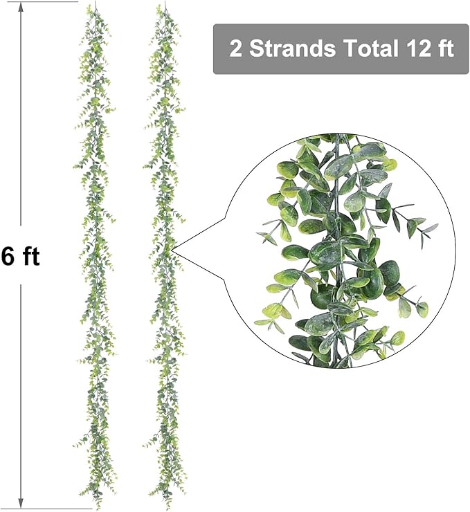 6 Pack Artificial Eucalyptus Garland, Fake Eucalyptus Greenery Garland Wedding Backdrop Arch Wall Decor, 6 Feet/Strand Fake Hanging Plant for Table Festival Party Decoration